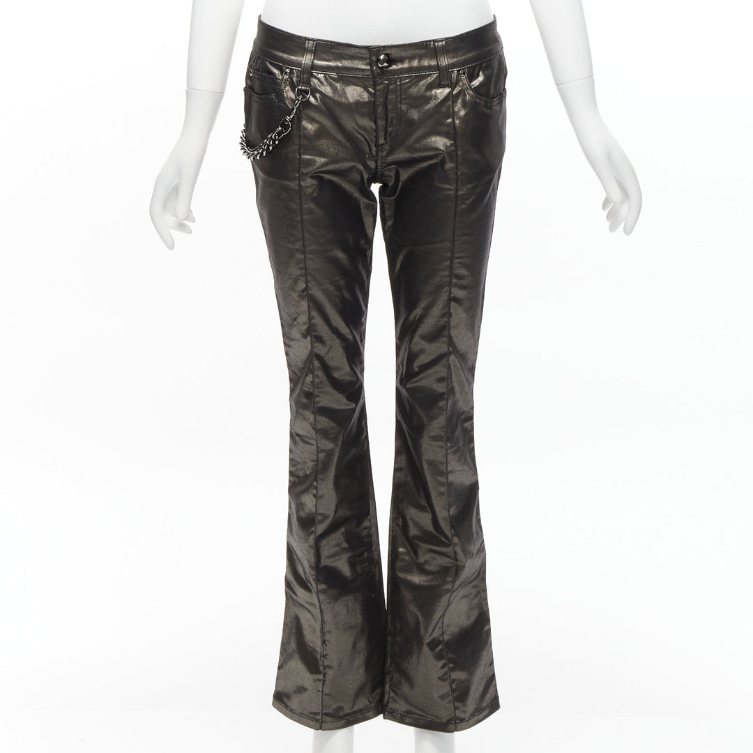 GUCCI Vintage gold gunmetal sheen hip chain flare leg pants IT42 M