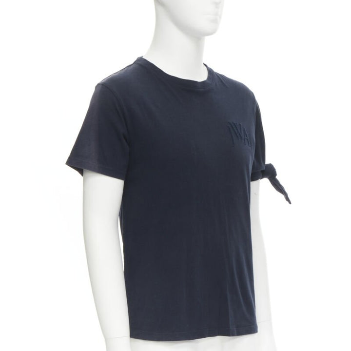 JW ANDERSON JWA logo embroidered navy blue cotton tie sleeve T-shirt S
