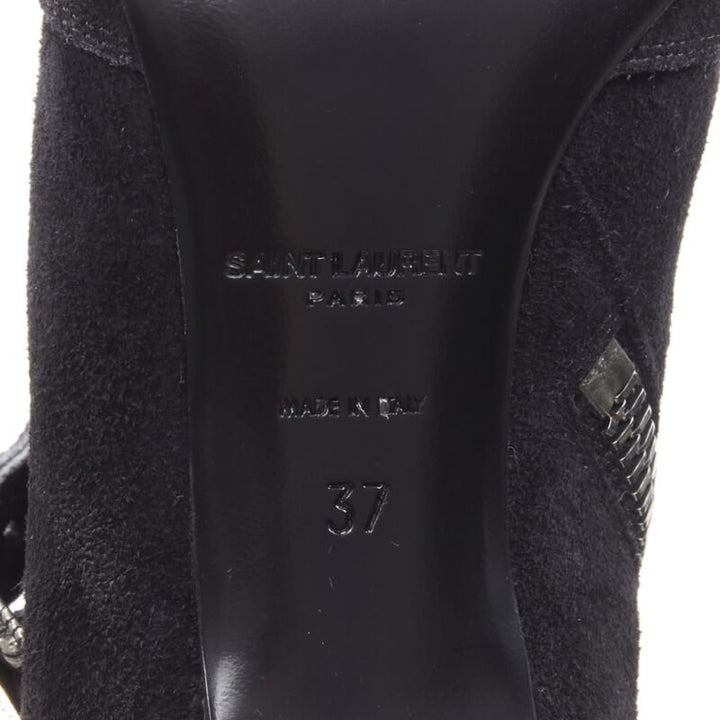 SAINT LAURENT Charlotte 55 black suede silver western buckle bootie EU37