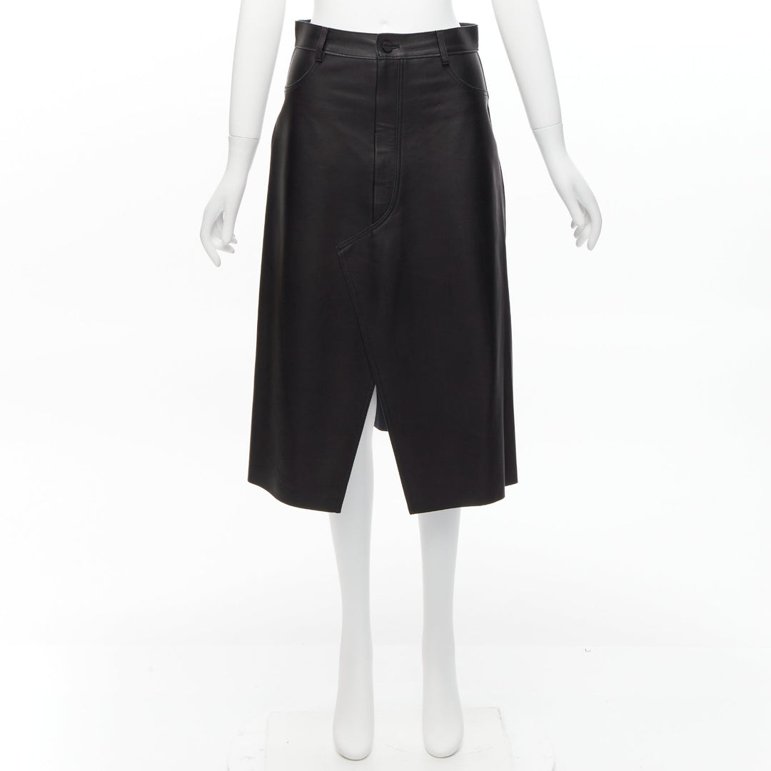 DION LEE black sheep leather back yoke front slit A-line skirt UK6 XS