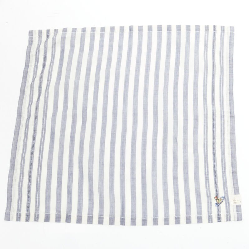 VIVIENNE WESTWOOD blue white nautical stripe orb logo handkerchief neckscarf