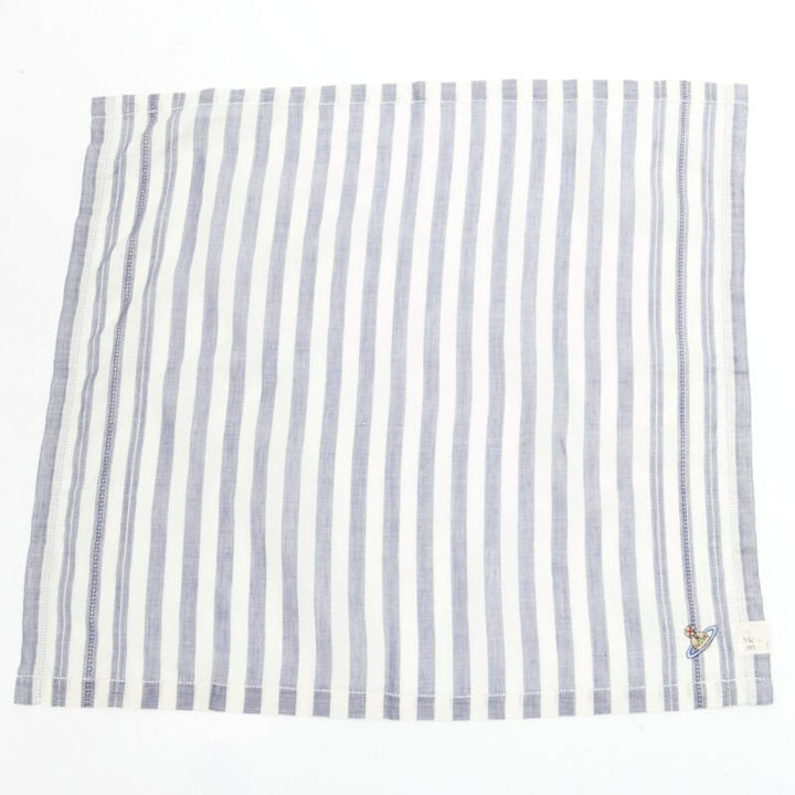 VIVIENNE WESTWOOD blue white nautical stripe orb logo handkerchief neckscarf