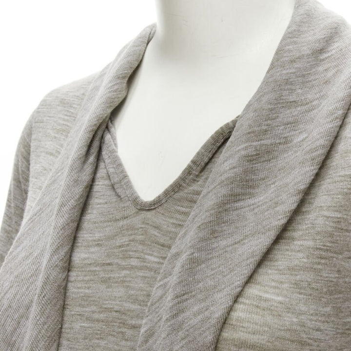 LOUIS VUITTON heather grey LVOE tassel charm scarf collar pullover top  S