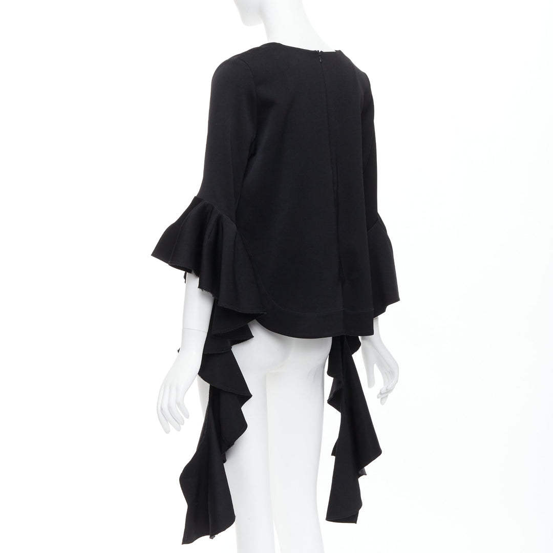 ELLERY black cascade sleeves high low hem V-neck top UK8 S
