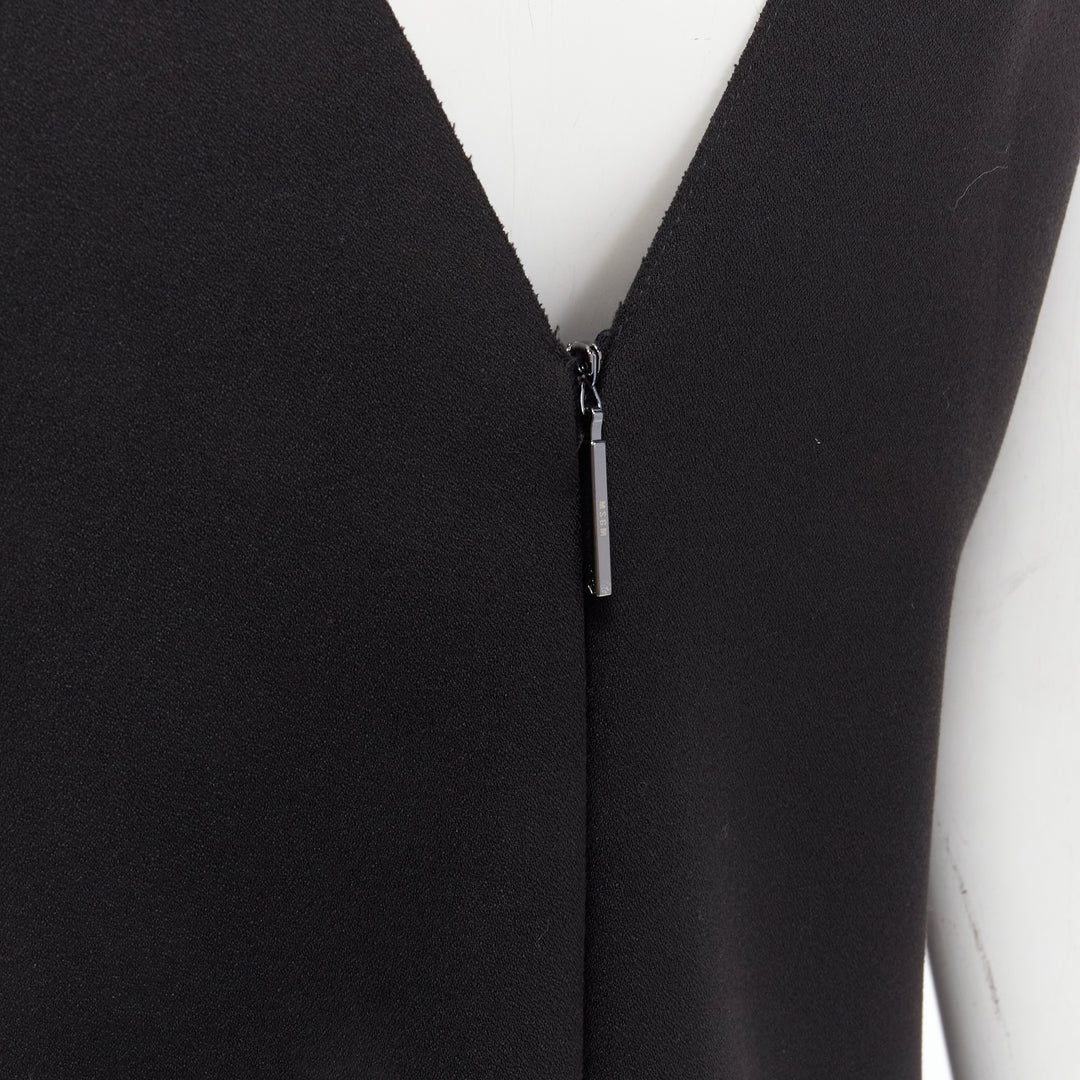 MSGM black structured ruffles V neck logo zip mini dress IT40 S