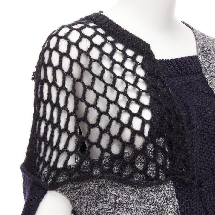 JUNYA WATANABE 2014 navy grey wool mohair blend patchwork loose knit cardigan M
