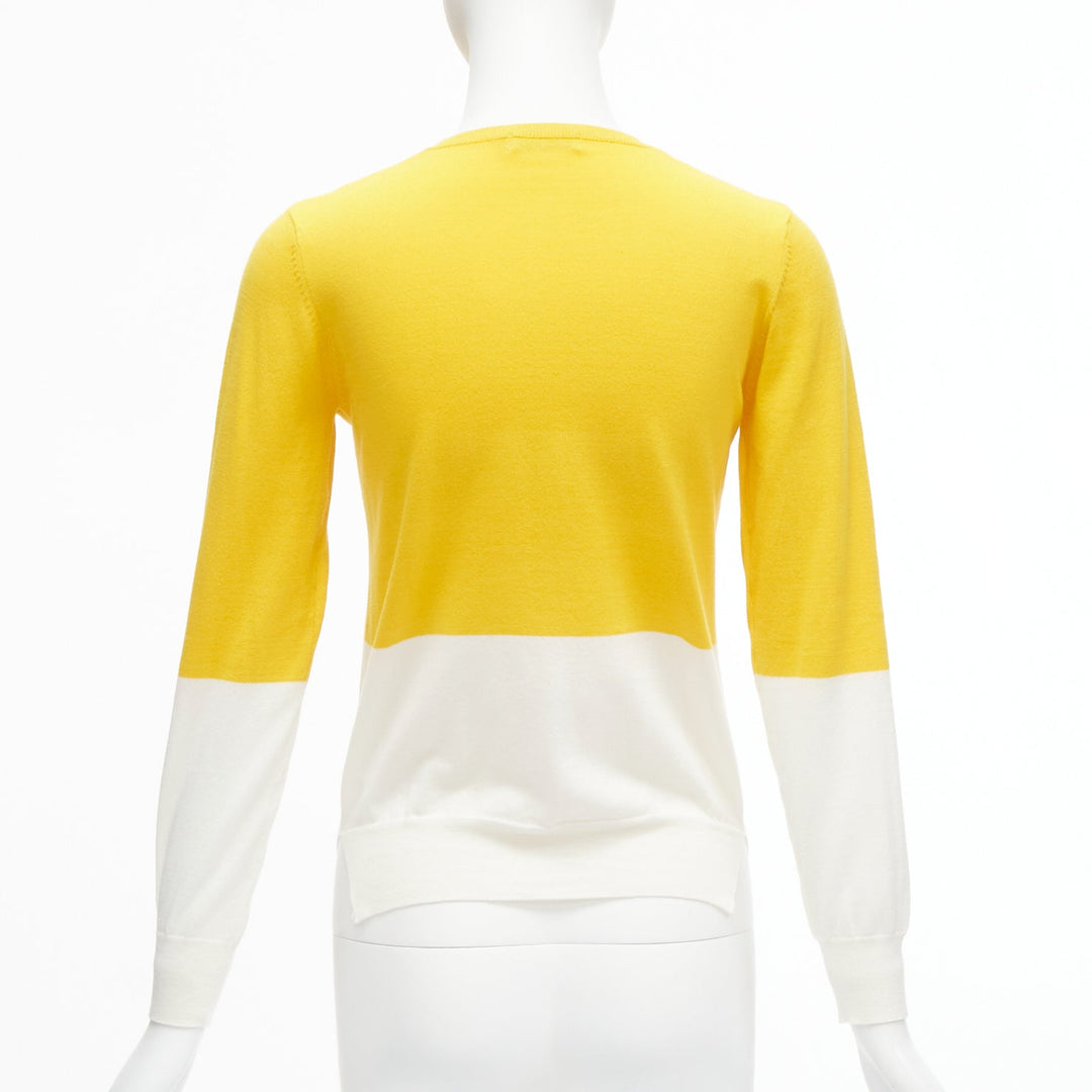 STELLA MCCARTNEY yellow white colorblock cotton pocketed cardigan sweater 12y