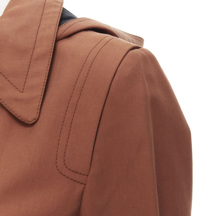 MARNI brick red cotton strapped cuff zip front hooded overcoat IT40 S