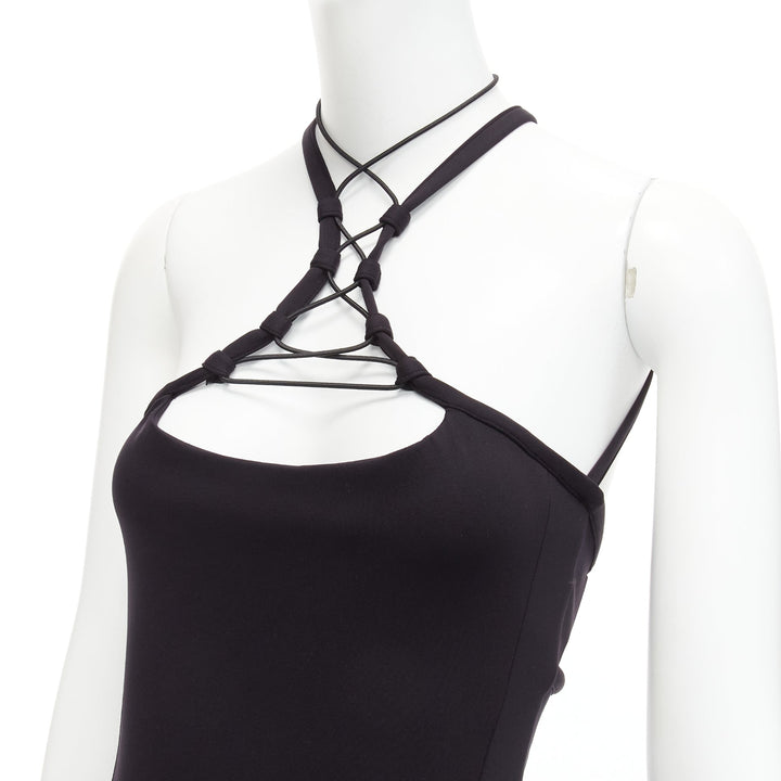 MONSE black jersey white logo back sportif bungee strap halter mini dress XS