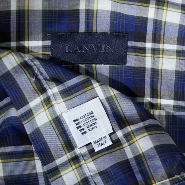 LANVIN ALBER ELBAZ blue checked cotton grosgrain ribbon collar shirt EU38 S