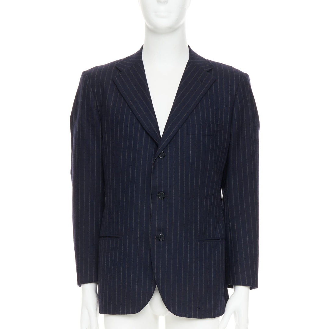 KITON 100% cashmere navy pinstriped double vents blazer jacket IT52 XL