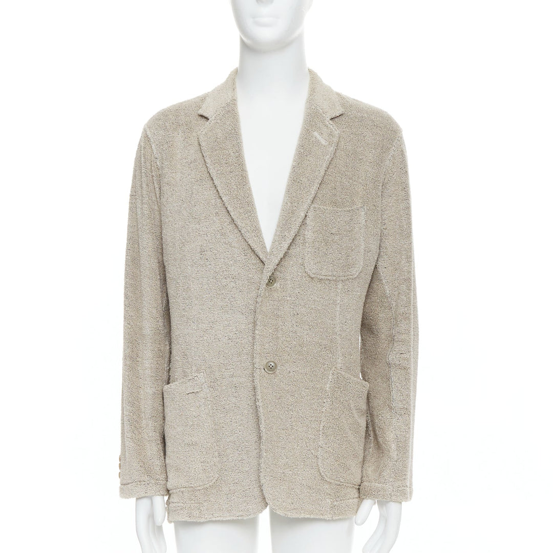 YOHJI YAMAMOTO Costume D'Homme beige linen blend jersey blazer JP3 L