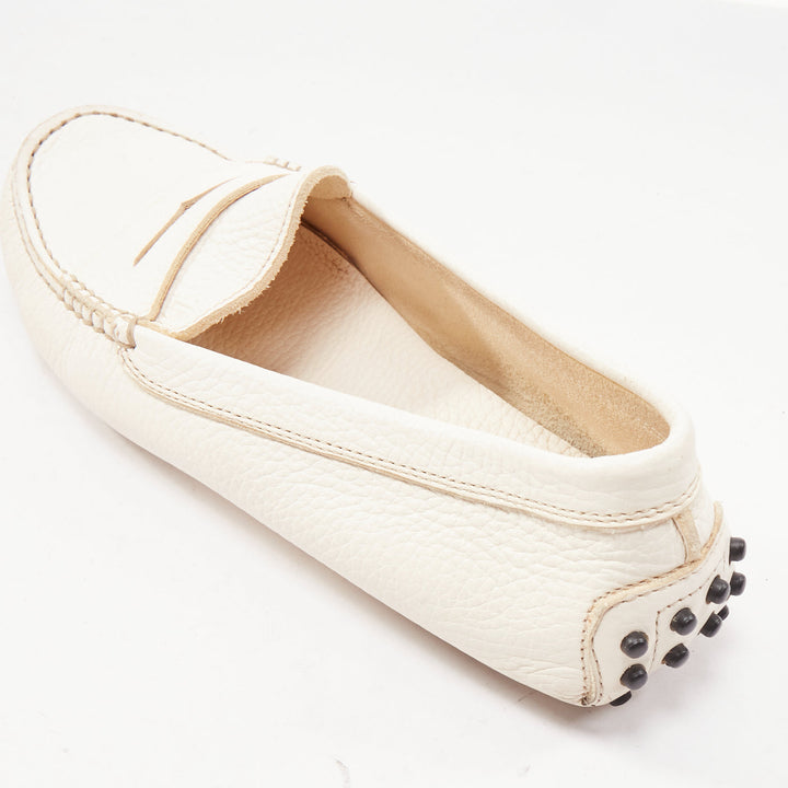 TOD'S Gommino cream textured leather black rubber studs driver shoes EU37
