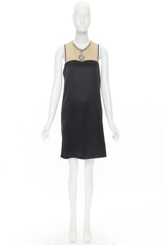 LANVIN Alber Elbaz 2013 nude illusion crystal necklace silk dress M