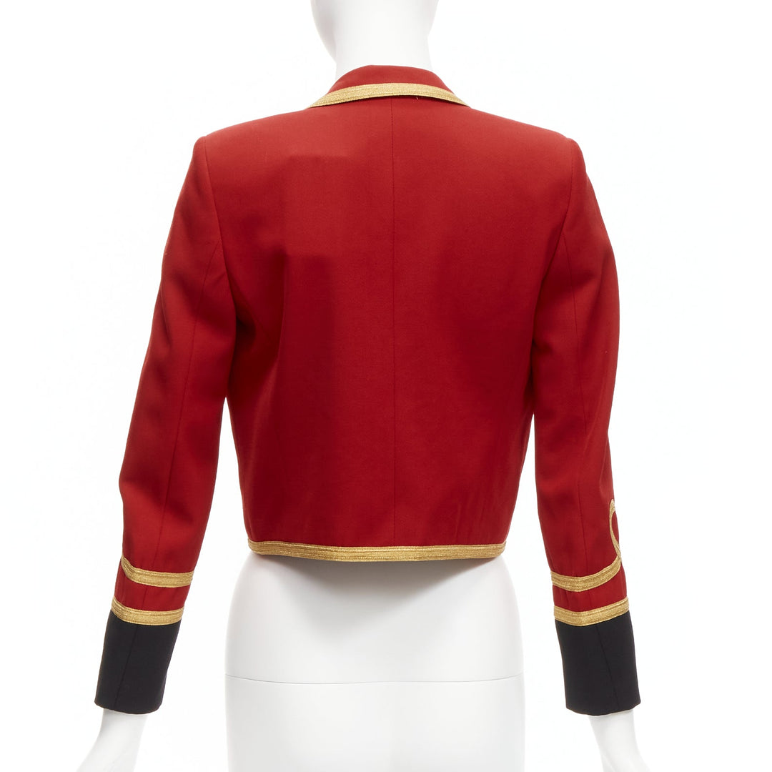 SAINT LAURENT 2014 Spencer red wool military gold cropped officer jacket FR34 XS