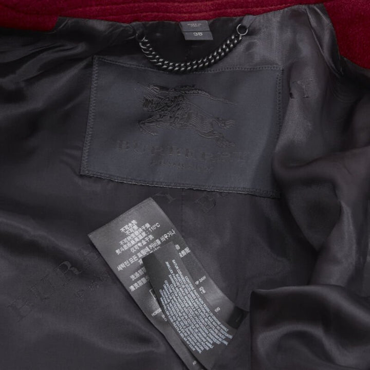 BURBERRY PROPRSUM 90% cashmere blend red gold metal bar coat IT38 XS