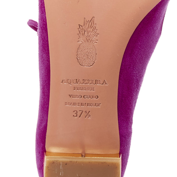 AQUAZZURA Belgravia purple suede leather pointy lace up gold heel flats EU37.5