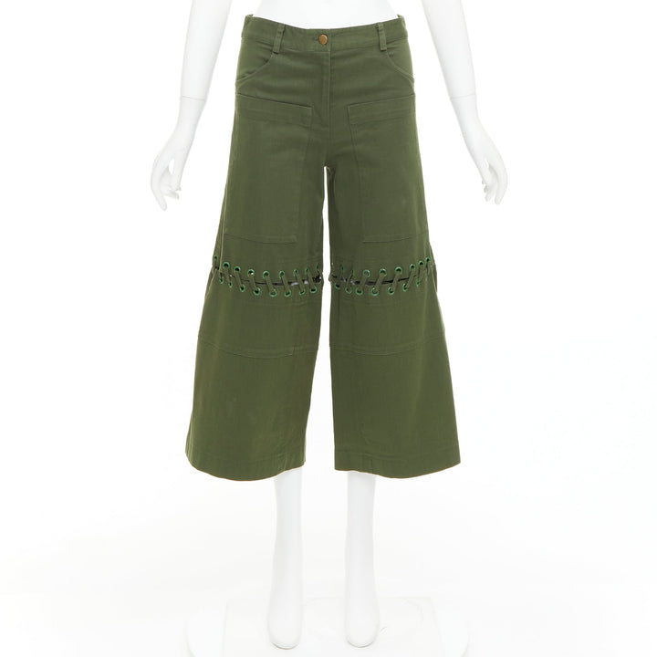 ROSIE ASSOULIN green eyelet lace weaved knee culotte pants US2 S