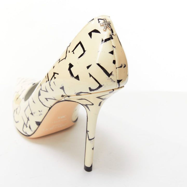 JIMMY CHOO ERIC HAZE Poggy black graphics pearl leather pumps EU38.5