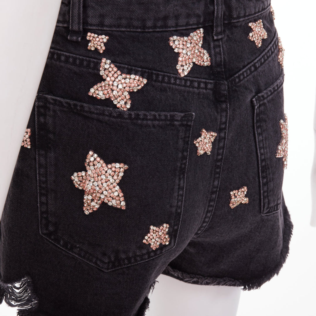 LOU LOU Studio washed grey denim pink silver crystal stars embellished shorts S