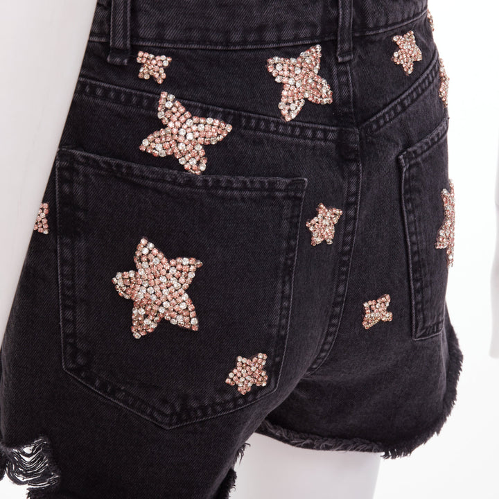 LOU LOU Studio washed grey denim pink silver crystal stars embellished shorts S
