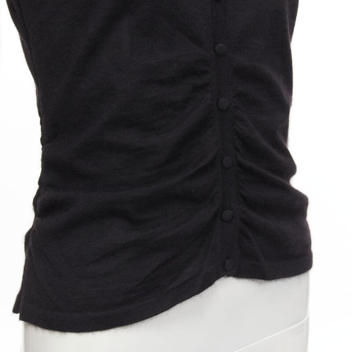 OSCAR DE LA RENTA silk cashmere gathered front black cardigan XS