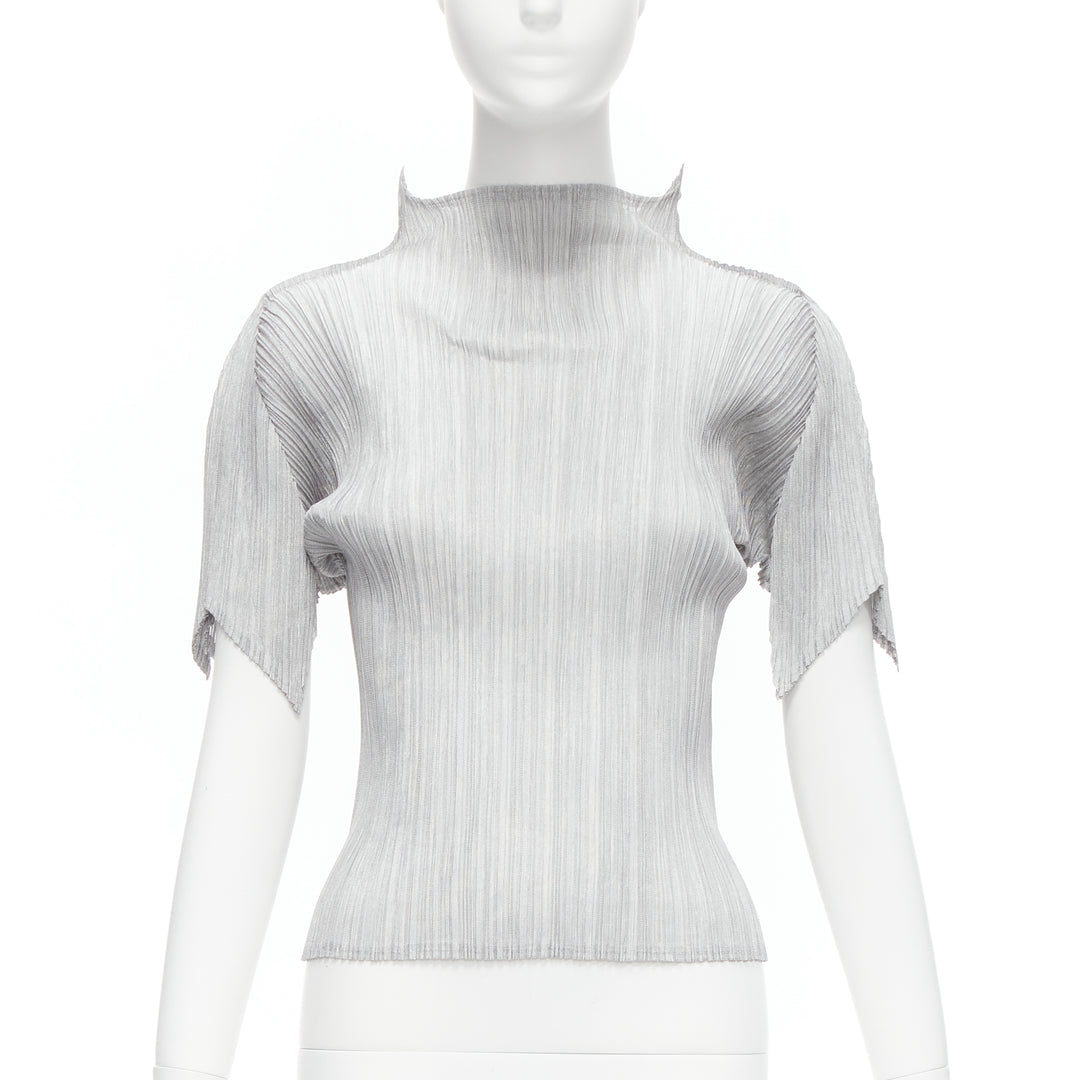 ISSEY MIYAKE PLEATS PLEASE silver spike collar angular cut pleats top JP3 L