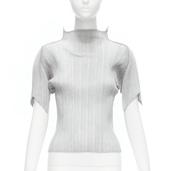 ISSEY MIYAKE PLEATS PLEASE silver spike collar angular cut pleats top JP3 L