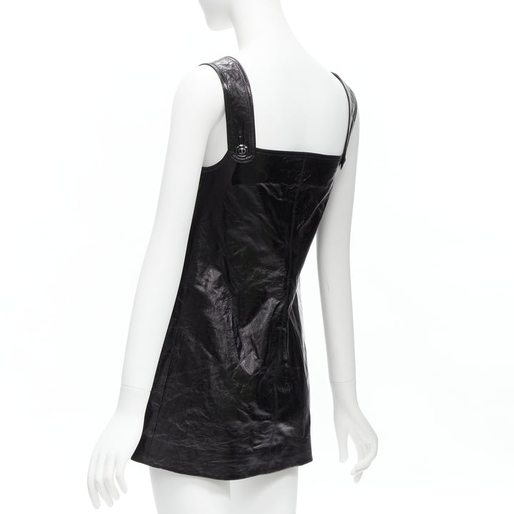 CHRISTIAN DIOR 2022 black crinkled lambskin leather CD logo dungare dress FR36 S