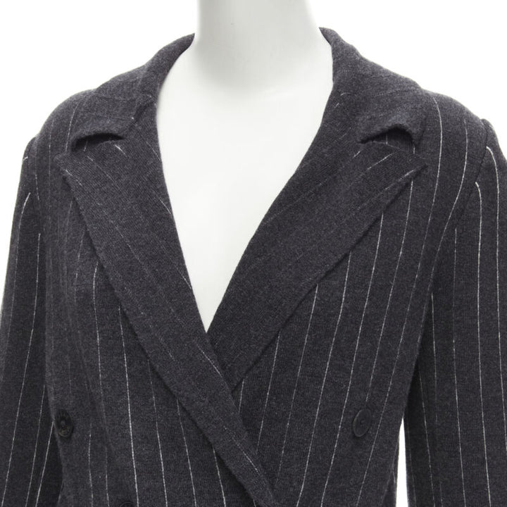 BARRIE 100% pure cashmere dark grey pinstriped double breasted blazer cardigan S