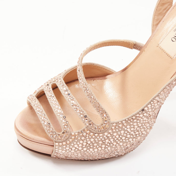 VALENTINO nude crystal strass encrusted d'orsay peep platform pumps EU36