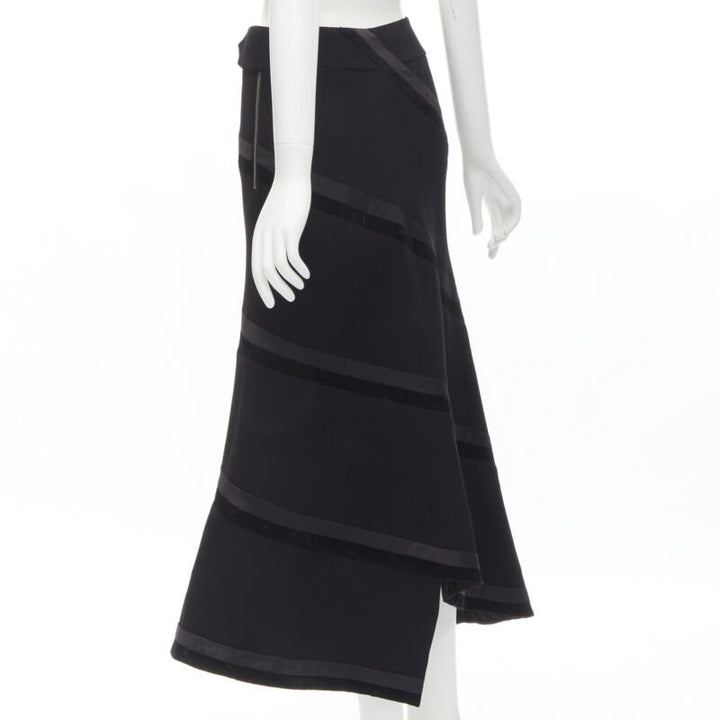 RHIE black velvet spiral trim flared midi skirt US4 S