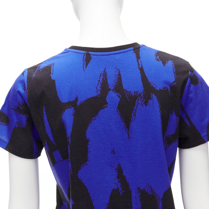 ALEXANDER MCQUEEN 2022 Brush blue black graffiti cotton tshirt IT38 XS