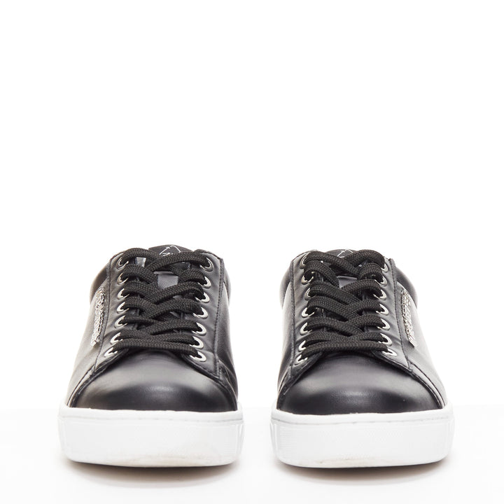 KARL LAGERFELD black leather silver logo chunky lace up sneakers EU38