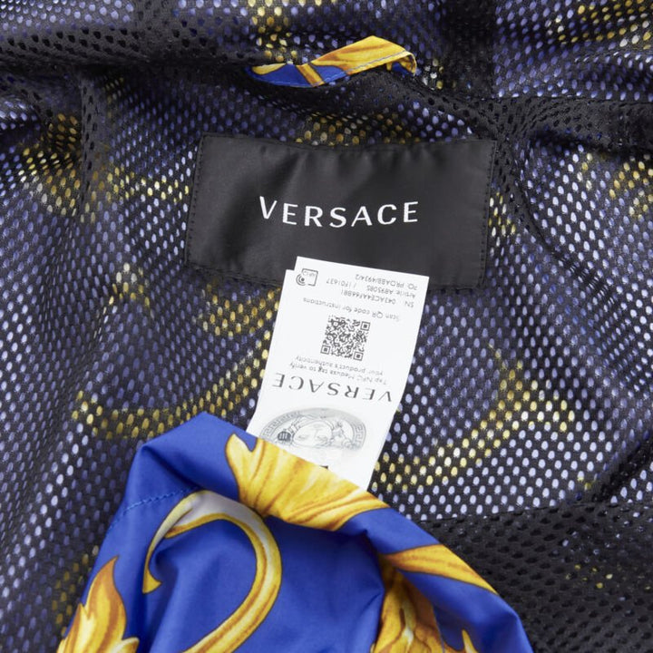 VERSACE blue gold Barocco Istante print nylon windbreaker jacket IT52 XL
