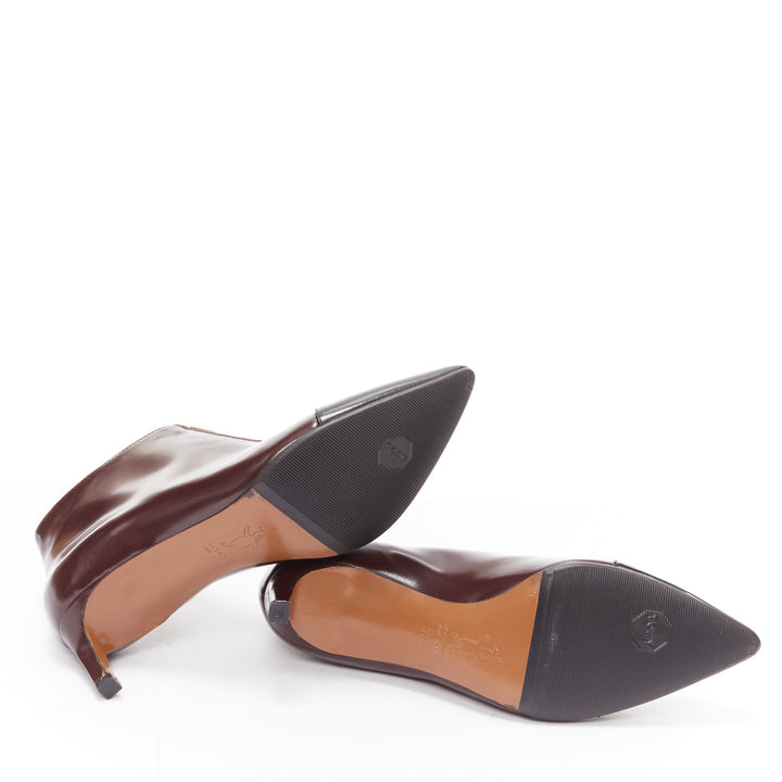 MARNI dark brown black toe cap kitten heel zip front bootie EU37