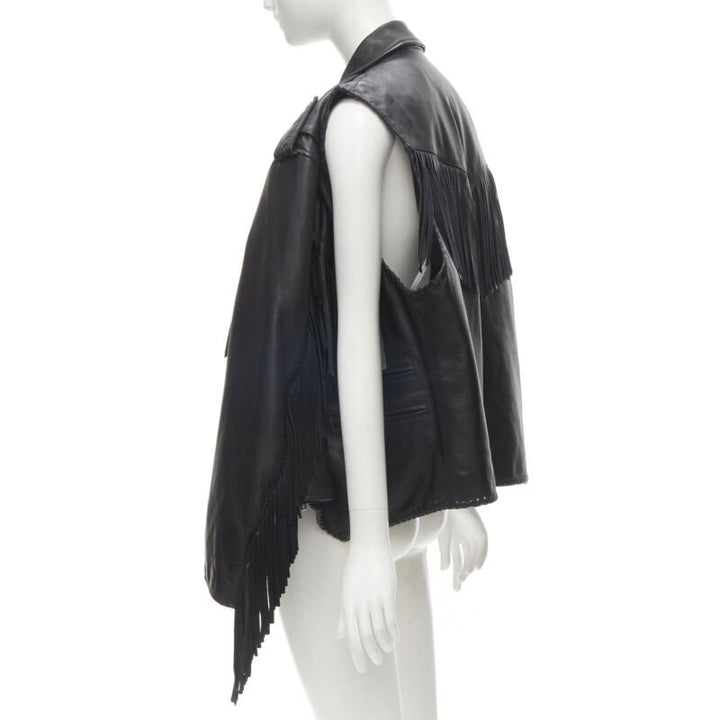 BALENCIAGA  2017 Runway 3-way draped hanging fringed biker jacket FR36 S