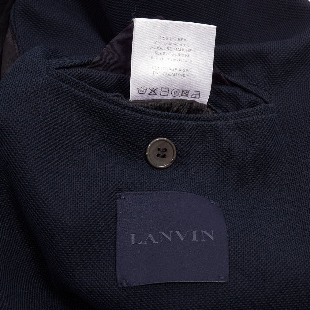 LANVIN navy waffle cotton inside out seams blazer jacket  FR50 L