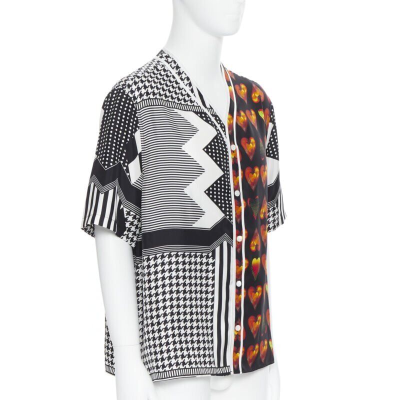VERSACE 2019 100% silk Double Love Heart geometric baseball shirt EU39 M