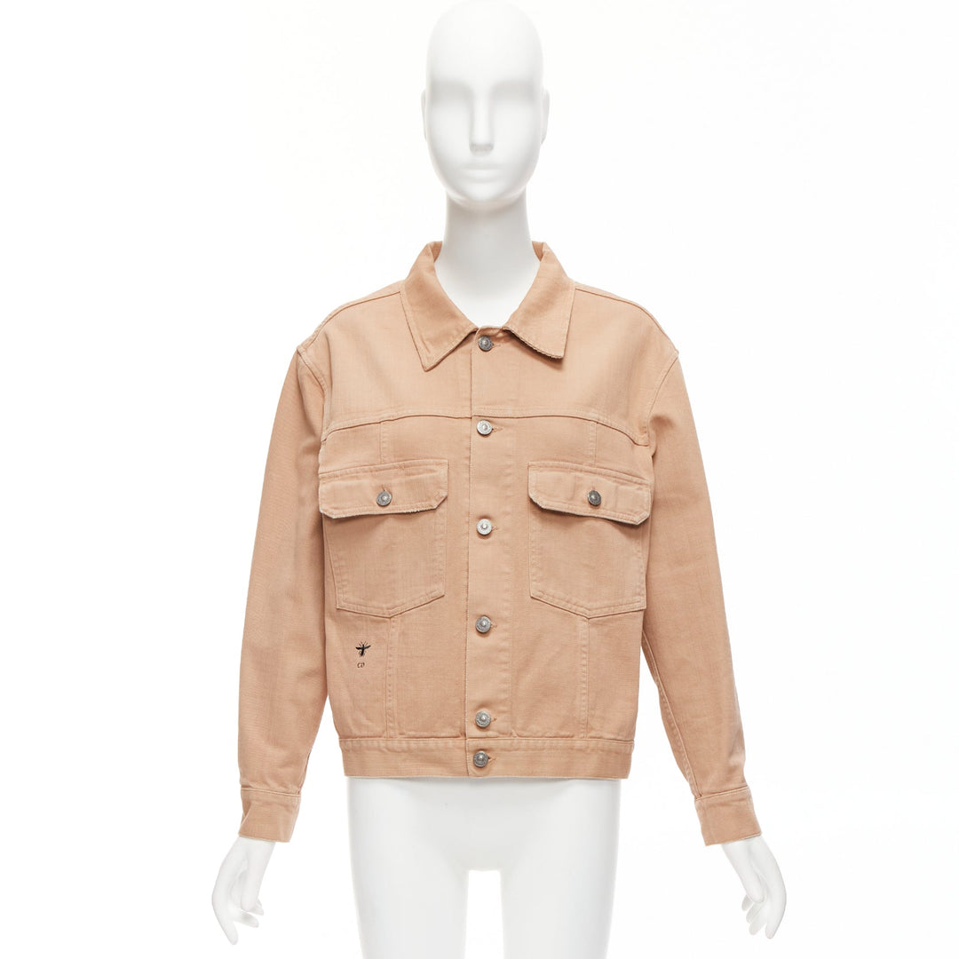 CHRISTIAN DIOR dirty peach denim CD bee logo boxy trucker jacket FR36 S