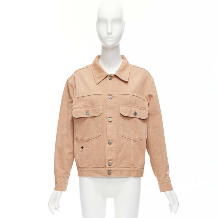 CHRISTIAN DIOR dirty peach denim CD bee logo boxy trucker jacket FR36 S