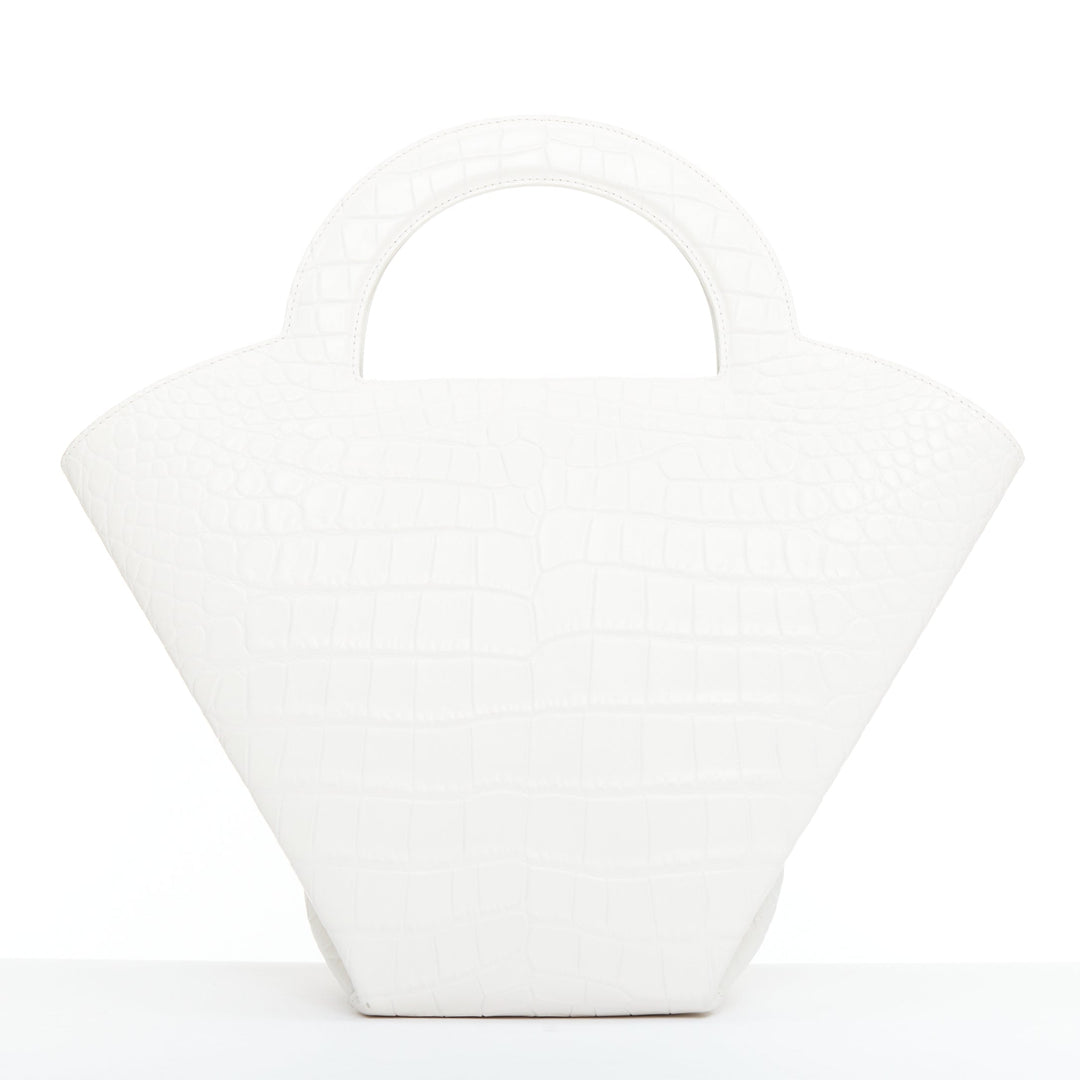 BOTTEGA VENETA white embossed scaled leather top handle tote bag