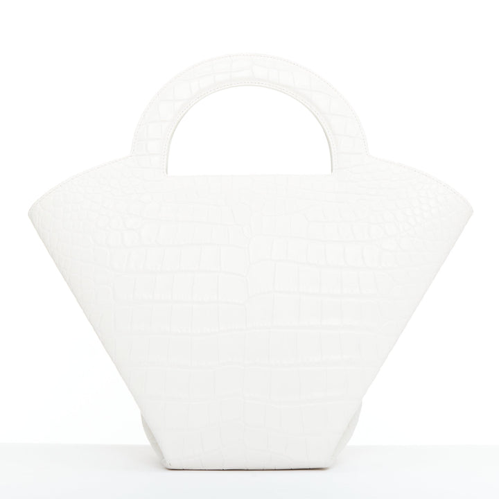 BOTTEGA VENETA white embossed scaled leather top handle tote bag
