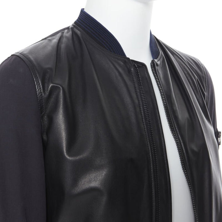LANVIN ALBER ELBAZ black contrast lamb leather front MA1 bomber jacket EU44 XS