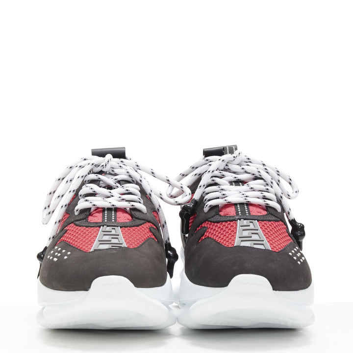 VERSACE Chain Reaction black suede fuschia red low chunky sneaker EU37 US7