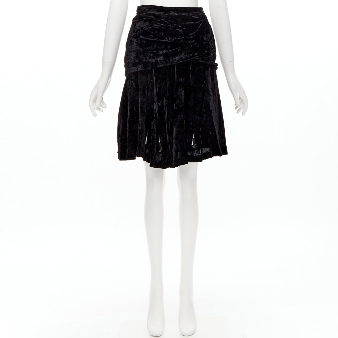 rare COMME DES GARCONS Vintage black crushed velvet teardrop crystals skirt M