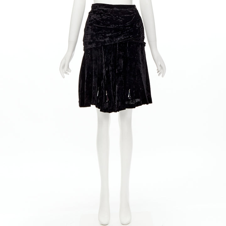 rare COMME DES GARCONS Vintage black crushed velvet teardrop crystals skirt M