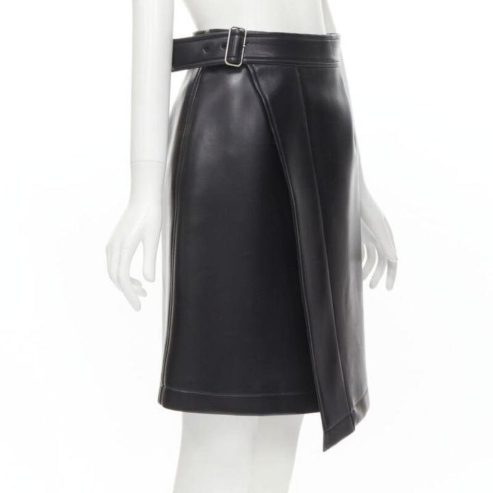 COMME DES GARCONS Vintage black faux leather silver buckle wrap skirt M