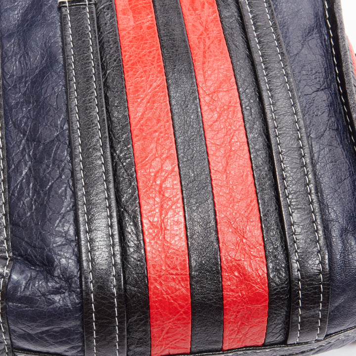 BALENCIAGA Bazar navy red striped leather top handle crossbody bag