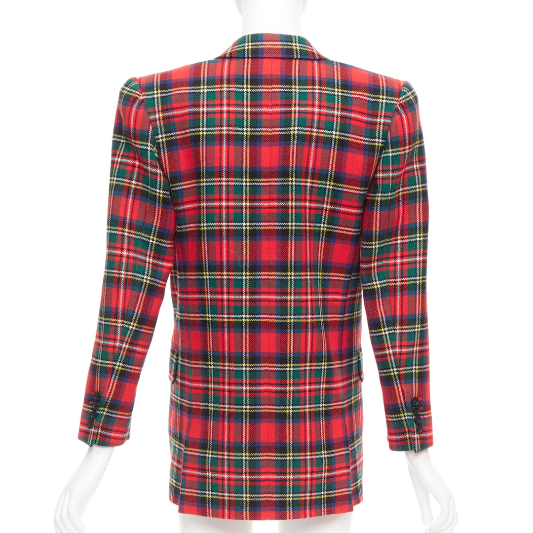 SAINT LAURENT 2023 red scotland plaid wool blend power blazer FR34 XS